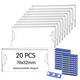 Pack of 20 Name Badges Magnet, 75 x 30 mm Name Badges, Magnetic Name Badges for Clothes, Name Plate Holder with 3-Point Magnet for Clothing, ID Card Holder