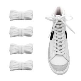 UamGlsob 2 Pairs 5/16" Flat Elastic Shoe Lace, 27"-72" Length Stretch Shoelaces Strings Replacement for High/Low Top Sneakers (New White, 36''/92cm)