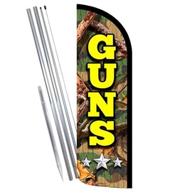 Vista Products GUNS Premium Windless Feather Banner Flag Kit (Flag, Pole, & Ground Mt)