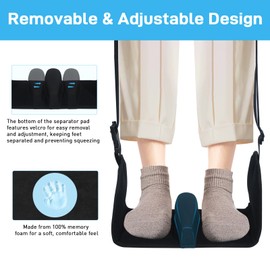 Airplane Foot Hammock, Foot Hammock for Airplane Travel Accessories with Ergonomic Removable Foot Divider Design, Airplane Foot Rest, Premium Comfortable Memory Foam & Hardboard for No Feet Clashing