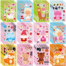 SEPGLITTER Valentines Stickers, 48 Sheets Valentines Make a Face Stickers for Valentine's Day Party Favors Gift Goodie Bag Stuffer Animal Angel Valentines DIY Stickers