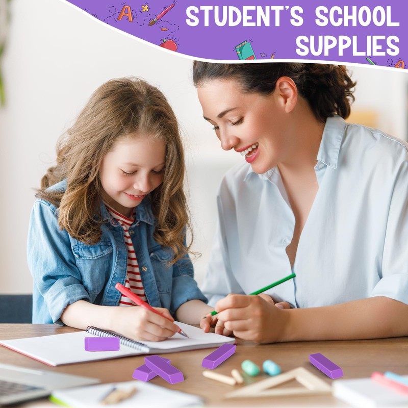 Wearage 72 Count Purple Pencil Erasers Rectangular Rubber Eraser Bulk
