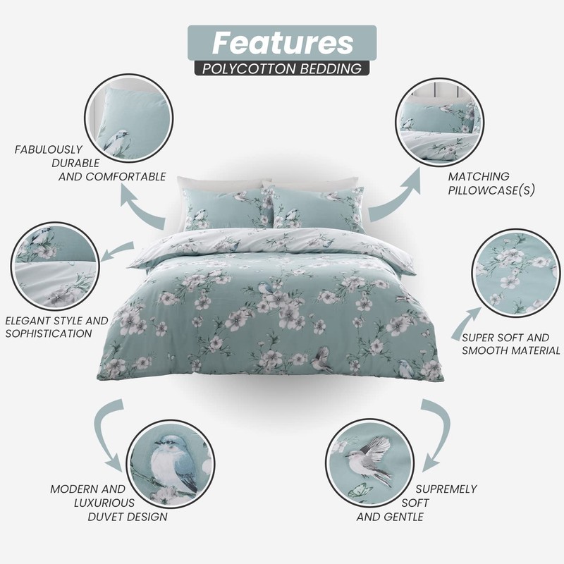 GAVENO CAVAILIA Luxury Birdie Blossom Duvet Cover, Reversible Quilt Bedding