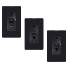 Black GFCI Outlet 20 Amp,KCMYTONER 3PK Black Outlets Receptacles GFCI 125Volt,Gfi Electrical Outlet 20 Amp Weather Resistant,GFCI Plugs with Decor Screwless GFCI Plate,Indoor Outdoor Use,ETL Listed