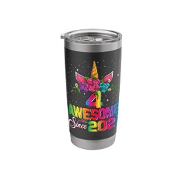 Unicorn 4 Year Old 4th Birthday Girl Unicorn Party Stainless Steel Insulated Tumbler
