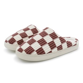 Dumhew Womens Mens House Checkered Slippers - Plaid Memory Foam Comfy Bedroom Indoor Home Slip On Ladies Slippers Size 5.5-6.5,Brown