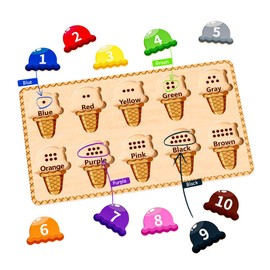 zhiwuzhu Wooden Puzzles for Toddlers,Montessori Toys,Preschool Learning Activities,Peg Puzzle with Ice Cream Shape and Color Number Matching Educational Toys