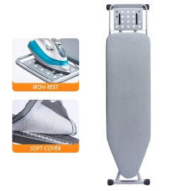 BKTD Foldable Ironing Board with Heat Resistant Cover, Steam Iron Rest and Non-Sli...