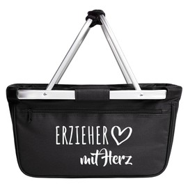 Huuraa Einkaufskorb Erzieher mit Herz Geschenk 20 Liter Black Erzieher Geschenkidee