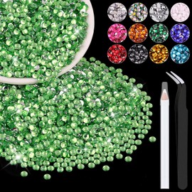 5000PCS 3mm Resin Rhinestones in Bulk (Light Green), Bedazzling Flatback Crystals for Crafts DIY Nail Decoration, Gems Charms for Tumbler Shoes Clothing Fabric with Pickup Pen and Tweezers