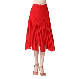 IWEMEK Elegant Ballroom Dance Skirts for Women Dancing Belly Dance Skirt Swing Waltz Salsa Latin Dance Skirts Flamenco Skirt, Red, One Size