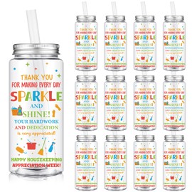 Vesici 12 Pcs Housekeeping Week Gift 14.2oz Thank You Gifts Appreciation Tumbler with Lid and Straw Plastic Reusable Tumbler Bulk Inspirational Gifts Cold Drinking Cup for Women Men Coworker Stuff