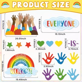 Bright Everyone is Welcome Bulletin Board Colorful Classroom Decorations Positive Motivational Inspirational Affirmation Wall Decor Rainbow Hand Cutouts Set for Kindergarten Elementary Middle School