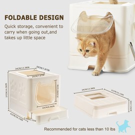 Pawsayes Cat Litter Box with Lid, Covered Top Entry Kitten Litter Pan for Small and Medium Cats, Anti-Splashing Kitty Potty with Slide-Out Litter Tray