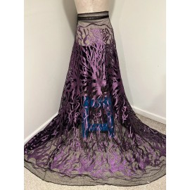 wowfabric4less123 Purple Black Embroidery Lace Fabric 50” Width Sold By The Yard