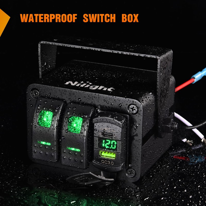 Nilight 2 Gang Rocker Switch Box 12V SPST ON Off