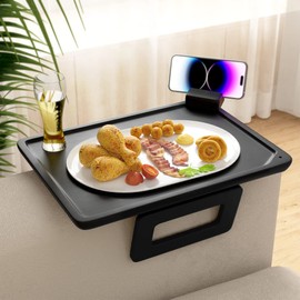 Smatdecis Couch Arm Tray Table Sofa Arm Clip, Armrest Tray Table Suitable for Home Drinks/Fast Food/Fruit Etc, Large Size Multi-Function Black(360° Rotating Stand B)