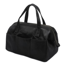 Tool Bag with Zipper, Heavy Duty 16oz Waxed Canvas Wide Mouth Tool Tote Bag, 13-inch Muti-Purpose Storage Tool Pouch with Side Pockets