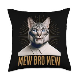 Funny Bootleg Mewing Cat Looksmaxxing Meme Mew Bro Mew Throw Pillow