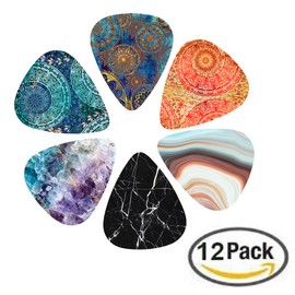 Czzmy Celluloid Guitar Picks, Guitar Picks, Pack of 12 with Gift Box, Guitar Accessories, for Electric, Acoustic, Bass or Ukulele Guitar (12-Flower Stone)