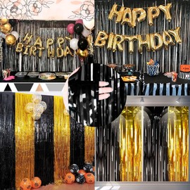Dazzle Bright 2 Pack Black Backdrop Curtain, 3FT x 8FT Metallic Tinsel Foil Fringe Curtains Photo Booth Background for Baby Shower Party Birthday Wedding Engagement Bridal Shower Decorations