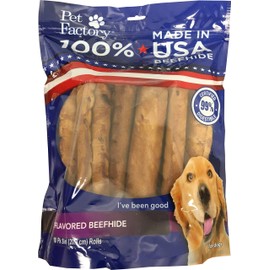 Pet Factory 100% Made in USA Beefhide Rolls Dog Chews, Peanut Butter Flavor, Treats for Medium Dogs - 8", 10 Count/1 Pack