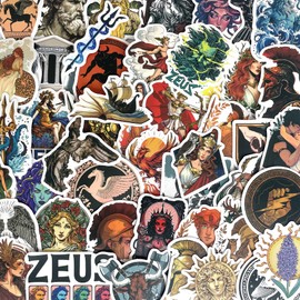 Yoksas Vintage Greek Mythology Stickers - 50Pcs Vinyl Waterproof Greece Twelve Olympians Stickers for Scrapbook,Laptops,Water Bottles,Party Favors