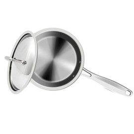 Nuwave Commercial 3QT Tri-Ply Stainless Steel Sauté Pan with Lid, Even-Heating Technology, 18/10 Deep & Heavy-Duty Construction, PTFE PFOA PFAS Free
