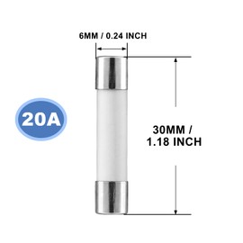 Litoexpe 20-Pack 20 amp Slow-Blow Time Delay Fuses, 20A 250V Ceramic Fuses for Microwave and Other Hi Power Loads Electrical Equipment, 6 x 30 mm