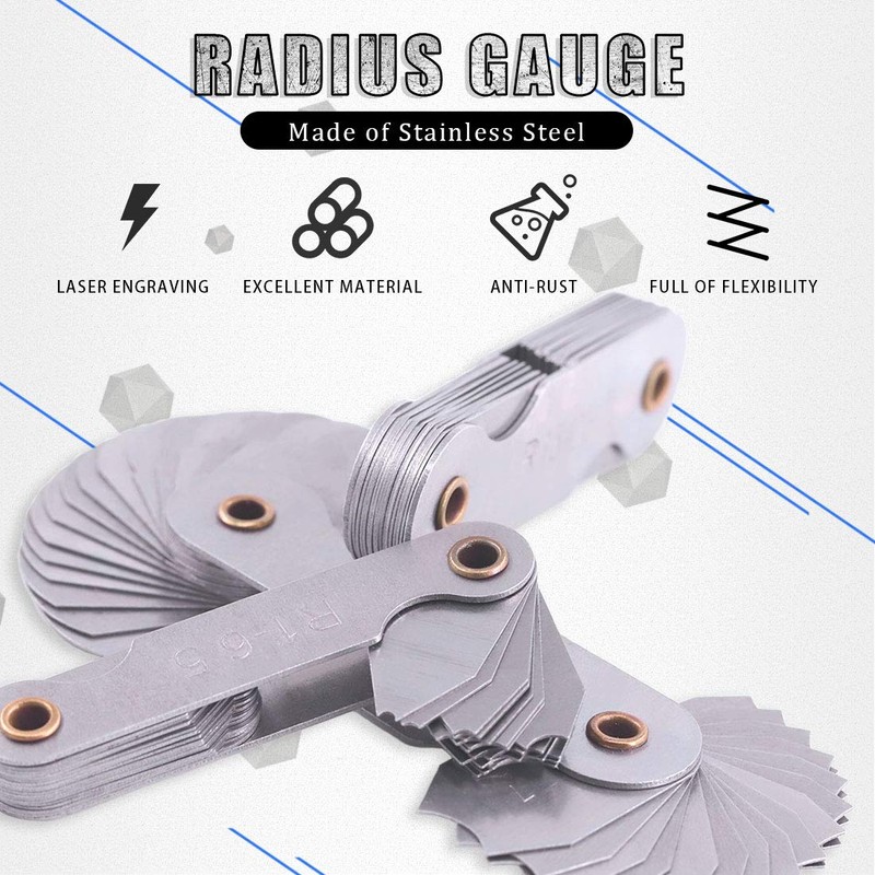 Glarks 4 Pack R0.3-1.5/ R1-6.5/ R7-14.5/ R15-25 Radius Gauge Set,