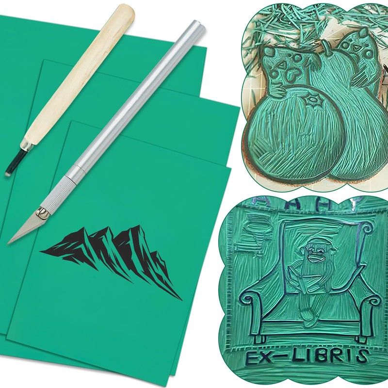 Hlimior Pack of 5 Soft Rubber Lino Printing Plates for