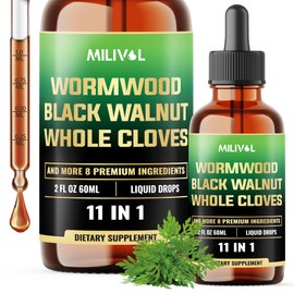 MILIVOL Wormwood Liquid Drops - Wormwood Extract Tincture with Black Walnut, Whole Cloves & 8 More Herbs - 2 Fl Oz for 60 Days Supply