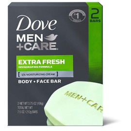 Dove Men+Care Body Soap and Face Bar More Moisturizing Than Bar Soap Extra Fresh Effectively Washes Away Bacteria, Nourishes Your Skin 3.75 oz 2 Bar