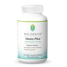 Bio-Design Hemo Plus - Iron Complex Formula - Highly Absorbable Blood Builder Supplement with Vitamin C, Folate, B6, B12, & Liver - Supports Healthy Blood Production & Energy - 90 Capsules