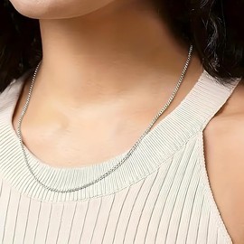 Nareteri 14K White Gold Solid Box Chain Necklace for Women and Men, with Spring Ring, 0.95mm, 24inch