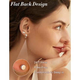 DOCHAIS Earrings Silver, 7 Pairs 16K Gold Plated Hypoallergenic Earrings Set for Women - Dainty Stud, Huggie, Small Hoop, and Dangle Cartilage Earrings for Multiple Piercings