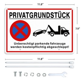 SINMAO Privatgrundstück Signs with Posts 30 x 20 cm (A4) Parking Prohibited Robust and Durable Metal Aluminium, Prohibition Signs Private Prohibition Signs Private Prohibition Parking with Bracket 30 cm Removable