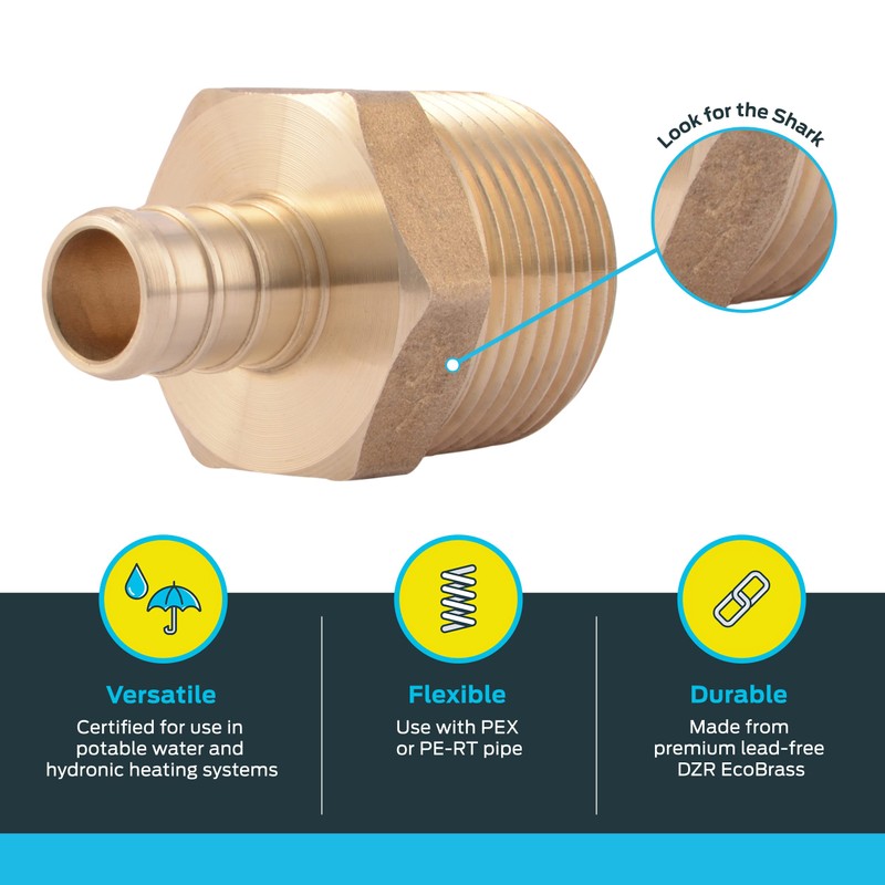 SharkBite 1/2 x 3/4 Inch Crimp MNPT Male Adapter, Brass
