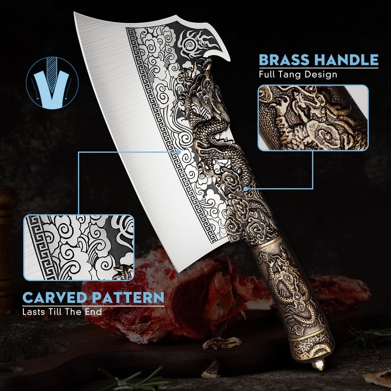 ROCOCO 2lb Dragon Butcher Knife Heavey Duty Cleaver Knife for