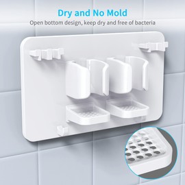 Mspan Toothbrush Razor Holder for Shower: Wall Mounted Tooth Brush Organizer - Self Adhesive Hanging Mount for Bathroom Toothpaste Shaver Loofah & Electric Toothbrush