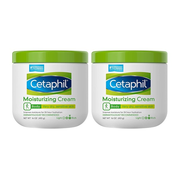 CETAPHIL Moisturizing Cream, 16oz (Pack of 2), Hydrating Moisturizer For Dry To Very Dry, Sensitive Skin, Body Cream Completely Restores Skin Barrier In 1 Week, Fragrance Free, Non-Greasy