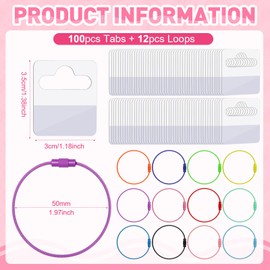 Shimeyao Card Holder Compatible with Yoto Cards Rings and Tabs, 100 Pcs Clear Self Adhesive Tabs with 12 Pcs Multicolor Ring Loops, Travel Carrier for Classifying Organizing Storage