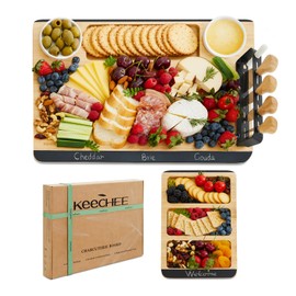 Keechee Charcuterie Board Gift Set: Large Bamboo Cheese Board with Chalkboard Edge & Forks - Ideal for Housewarming, Weddings, Bridal Showers, and Unique Gifts for Mom