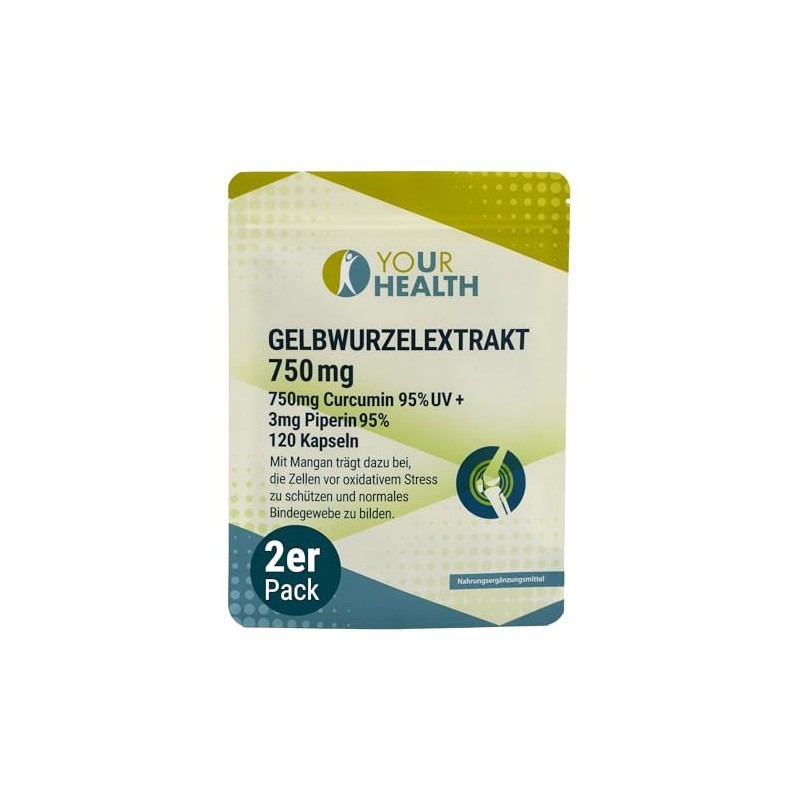 GELBWURZELEXTRAKT 750mg Curcumin 95% UV + 3mg Piperin 95%; in