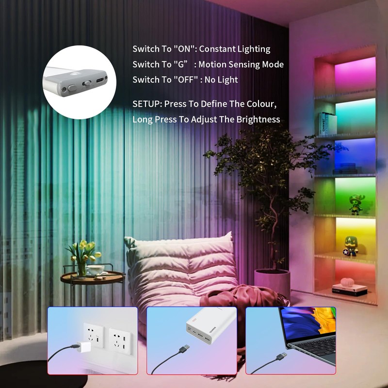 LEPOTEC Motion Sensor Cabinet Lighting,RGB LED Closet Lights Wireless USB