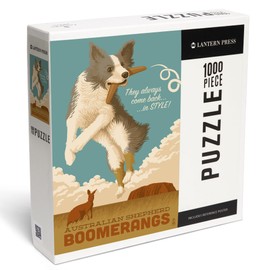 Lantern Press 1000 Piece Jigsaw Puzzle, Australian Shepherd, Retro Boomerang Ad