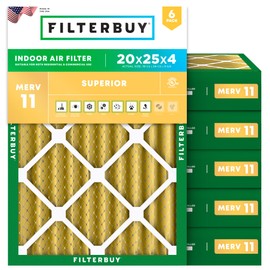 Filterbuy 20x25x4 Air Filter MERV 11 Allergen Defense (6-Pack), Pleated HVAC AC Furnace Air Filters Replacement (Actual Size: 19.50 x 24.50 x 3.63 Inches)