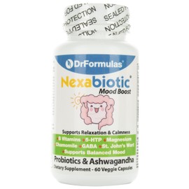 DrFormulas Mood Boost Probiotics with Stress B Complex Vitamins for Kids, Women, Men | Nexabiotic Supplement with Ashwagandha Capsules, St Johns Wort, GABA, Magnesium for Calm, 60 Count