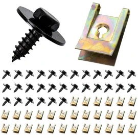 Prebarfun Pack of 60 Sheet Metal Nut Screw Nut Clip Kit, 30 Sets of Mudguard Clip, Sheet Metal Nuts Mounting Clips, Car Body Screws, U Type Body Screws, Mudguard Screws for Car