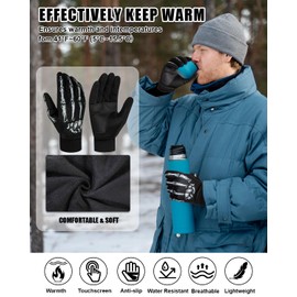 RIGWARL Thin Fleece Gloves for Cold Weather Waterproof, Winter Gloves Men Women with Touch Screen, Thermal Warm Green Drving Gloves for Running Hiking Walking Skiing Biking, Gifts for Women and Men